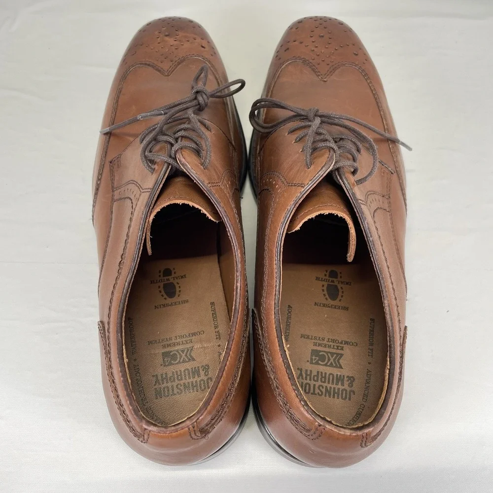Johnston & Murphy XC4 Shoes Mens Size 10.5 Brown Leather Wingtip Brogue Oxford